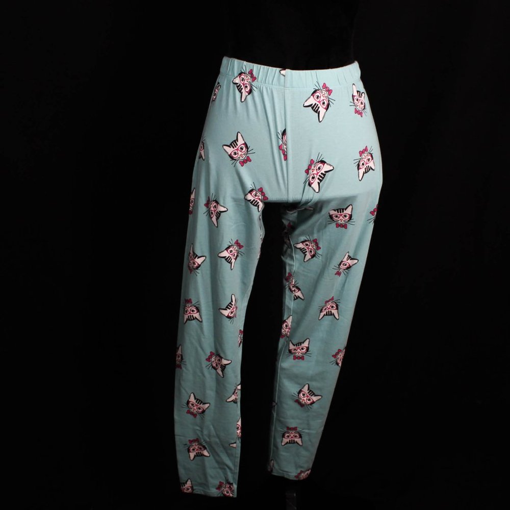 Mint Blue Whimsical Cat w/Glasses and Bow Tie Leggings - Picture 5 of 8